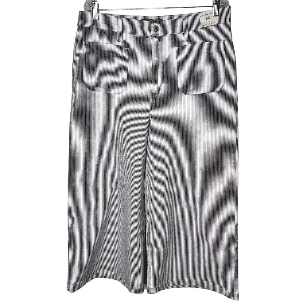 Point Sur J Crew Striped Patch Pocket Wide Leg Cropped High Rise Pant 37x24 New